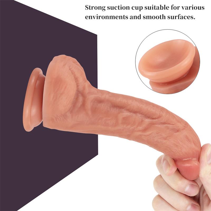 Double-layer Silicone Macho Simulation Penis Female Masturbation Device Sucker Ladies Erotic Sex Products Fake JJ Lifelike Penis
