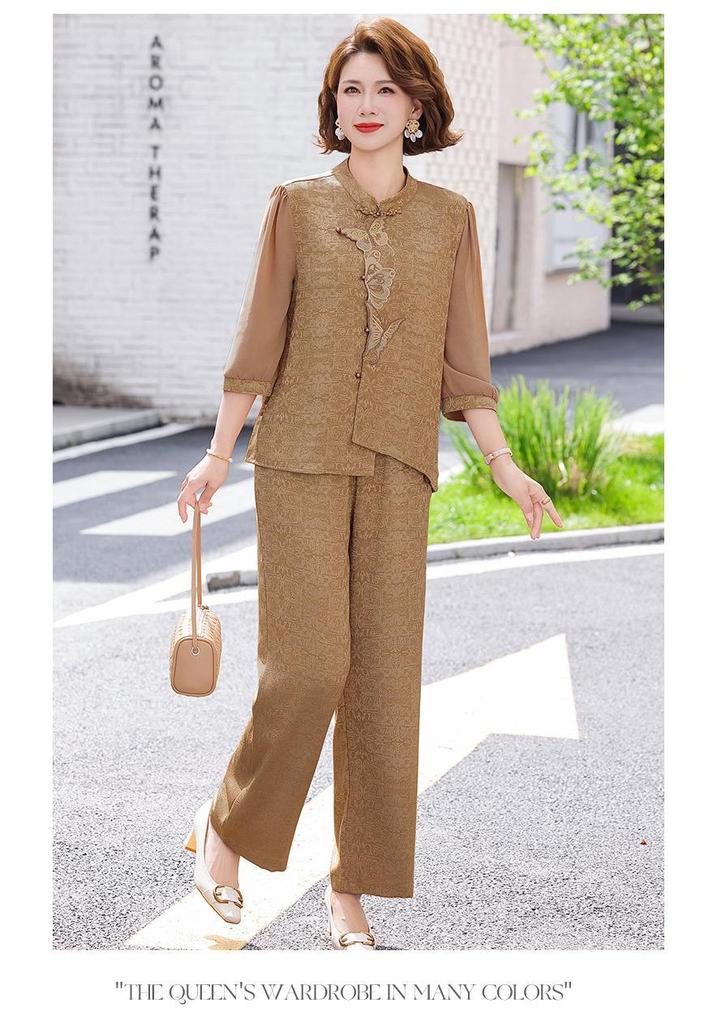 Chic 2026 Summer Embroidered Two-Piece Suit for Stylish Moms