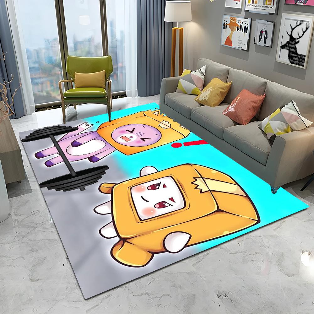 Happy Foxy Boxy and Rocky Lankybox Carpet Rug for Home Living Room Bedroom Sofa Doormat Decor,kids Area Rug Non-slip Floor Mat