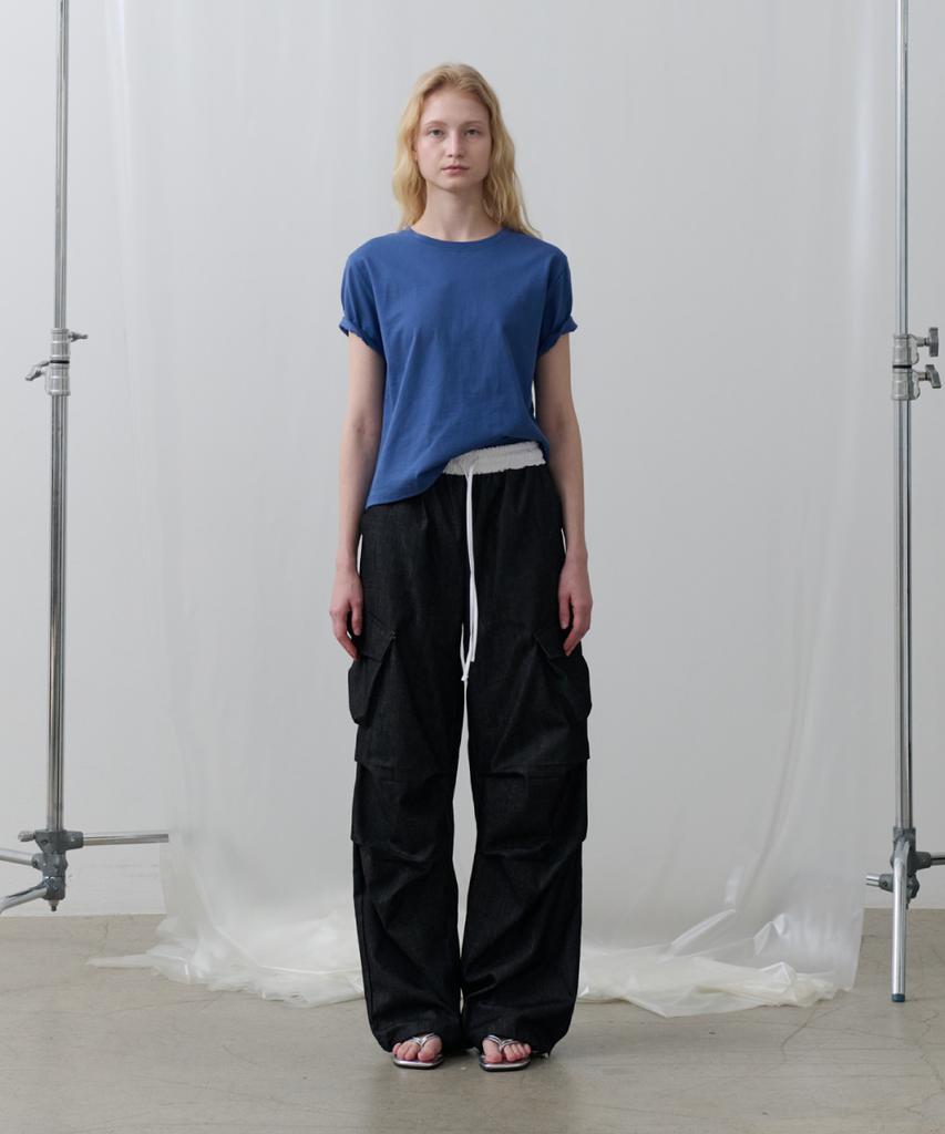 Toabe Contrast Waist Parachute Cargo Pants (Washed Black)