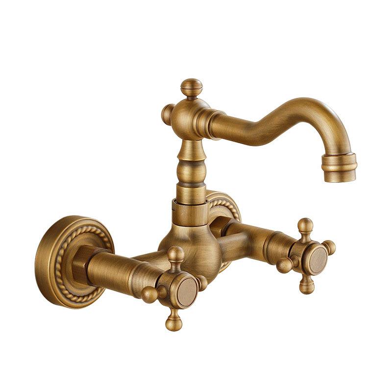 Antique Wall Mounted Basin Faucets Bathroom Black Dual Handles Bathtub Faucet Hot Cold Water Mixer Tap Household
