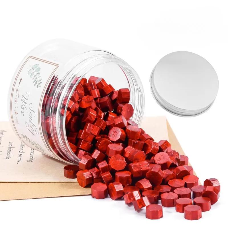 1 Bottle of 200pcs Metallic Red Sealing Wax Beads, Octagon Wax Seal Beads Candles and Melting Spoon for Wax Seal Stamp