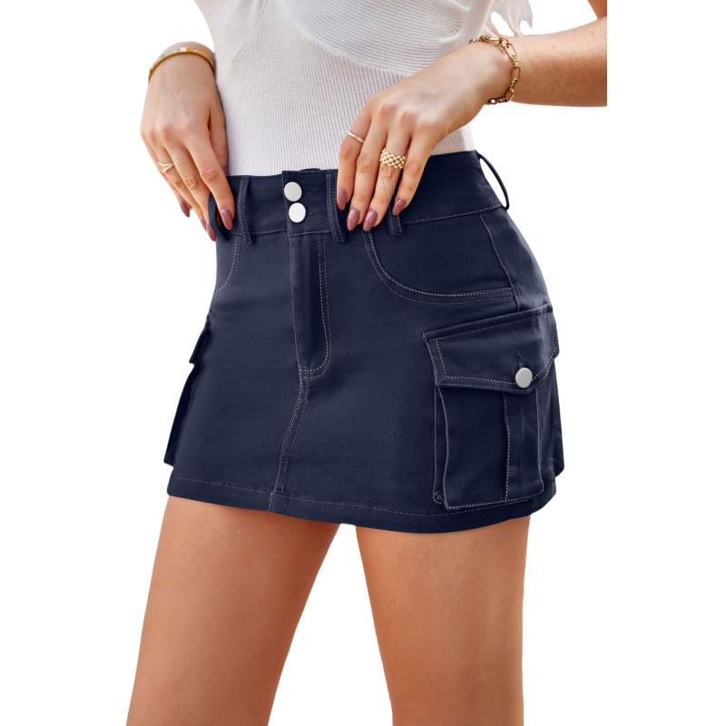 

Women s Summer High Waist Cargo Mini Skirt Double Button Bodycon Sexy Y2K Slim Fit With Pockets Casual Daily Club Wear Short Skirt XL синій
