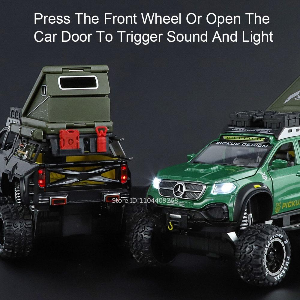 1:28 Scale UNIMOG Motorhome X-Class 6x6 U5000 Car Model Toy Sound Light Pull Back Doors Opened Off-road Vehicle Models Boys Gift