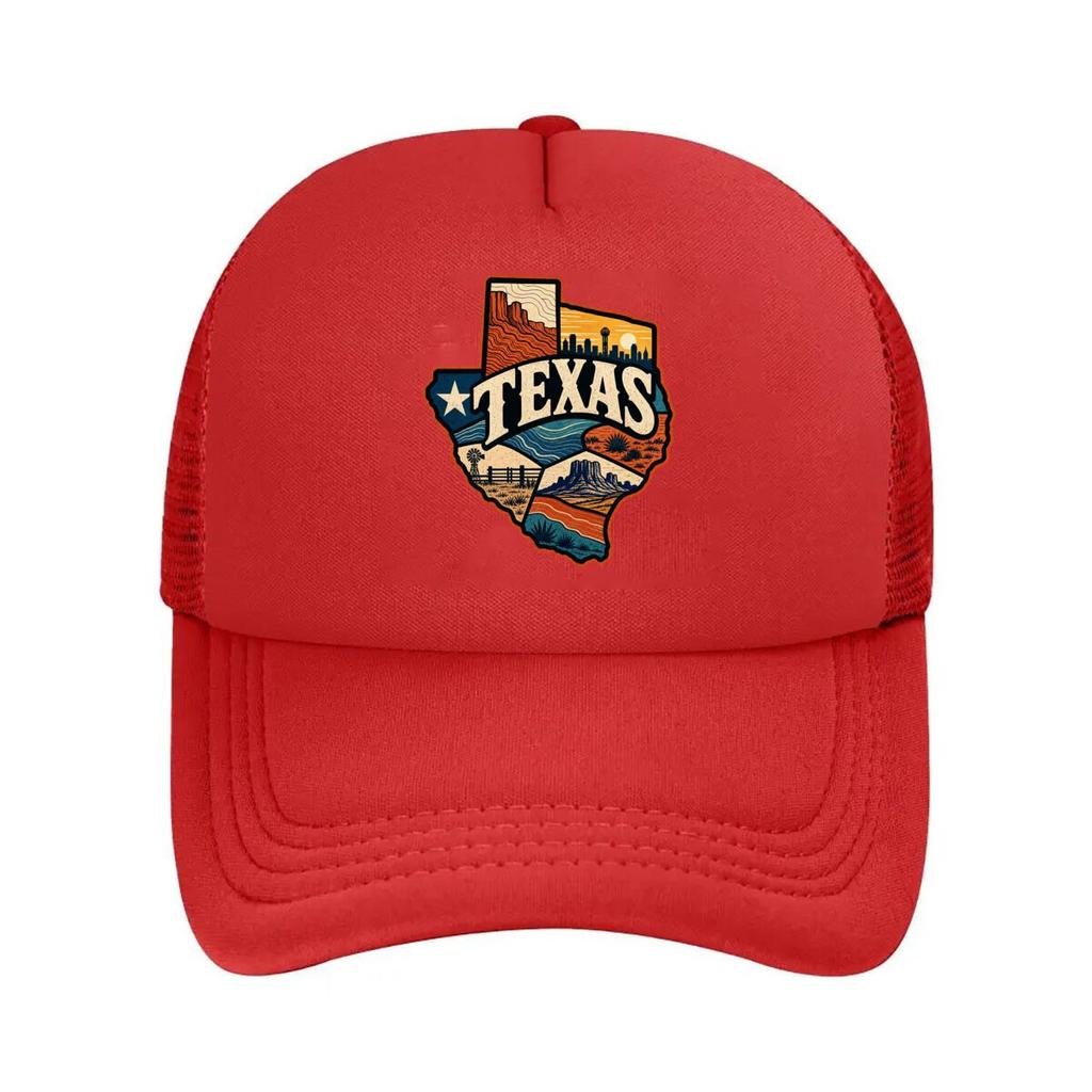 Vintage Texas Scenic Collage Emblem Mesh Baseball Cap Polyester Forward Observations Hat Adjustable Golf Hat Summer