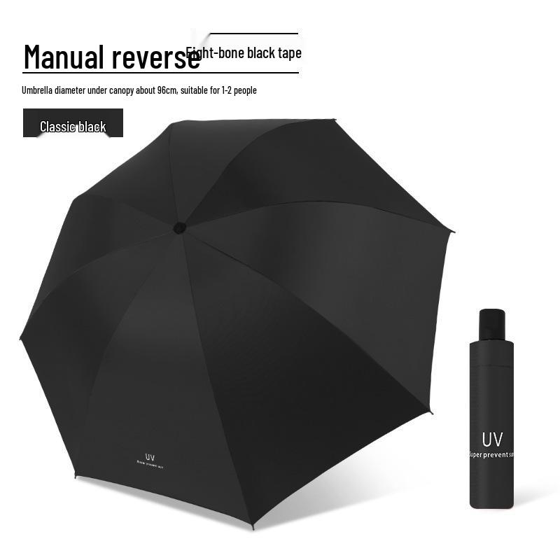 Zakázkový UV černý lepicí deštník proti slunci a dešti – Dámský třídílný design s potiskem loga.