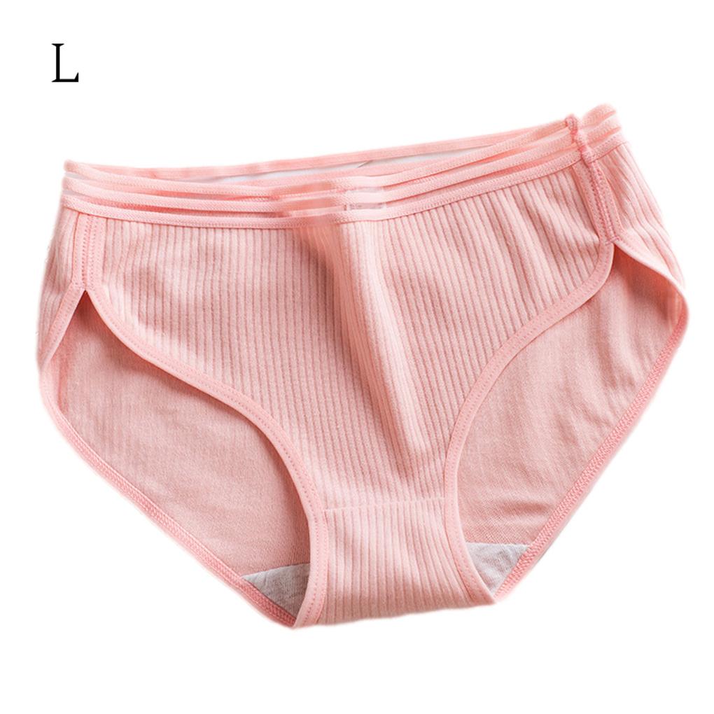 Cotton Women Brief Stripe Girl Underpant 3D Threaded Mid-waist Knicker Underwear