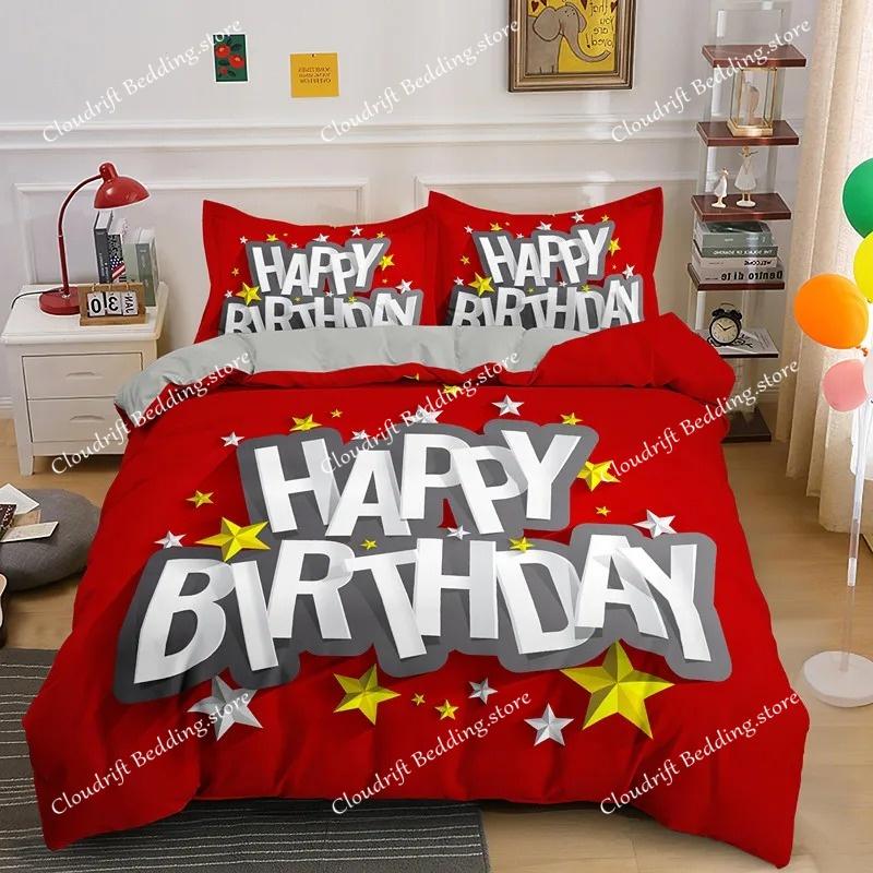 Happy Birthday Gift Bedding Set Party Festival Duvet Cover KingQueen For Kids Boys Girls Cartoon Polyester Quilt Cover