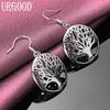 925 Sterling Silver Round Tree Pendant Earrings Wedding Jewelry