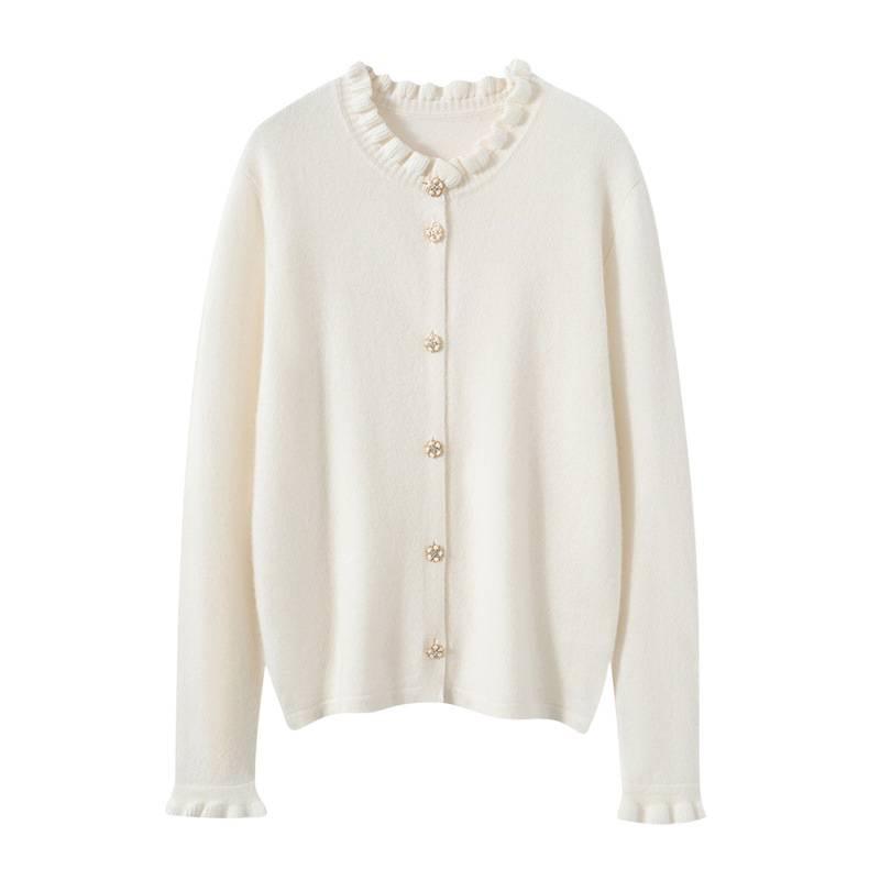 Women's 100% Cashmere Round Neck Cardigan Sweater - Autumn/Winter Style, Solid Color, Versatile & Gentle Knit