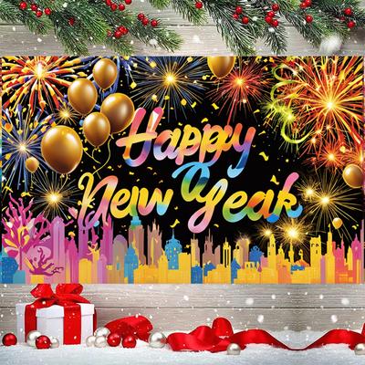 2025 New Year Party Background Fabric Colorful City Fireworks Banner Home 2025 New Year's Party Decoration Banner Hanging Cloth