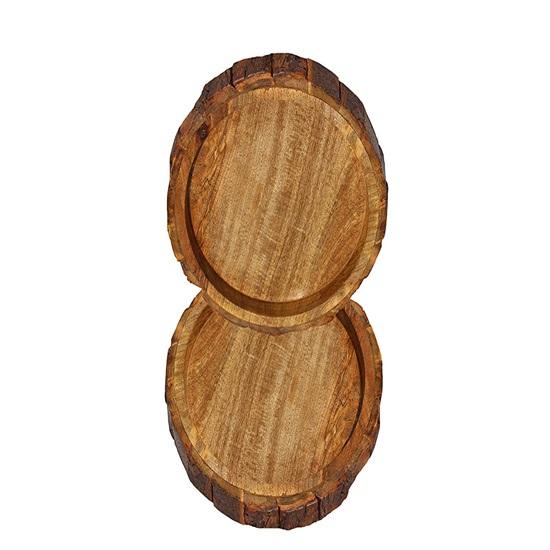 Table Decor Round Shape Wooden Serving Tray for Home and Kitchen, Set of 2