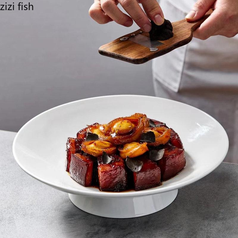 Ceramic Dinner Plate High Feet Refreshment Tray Dim Sum Plates Fruit Plate Salad Bowl Serving Plates Sushi Dish Snack Tray