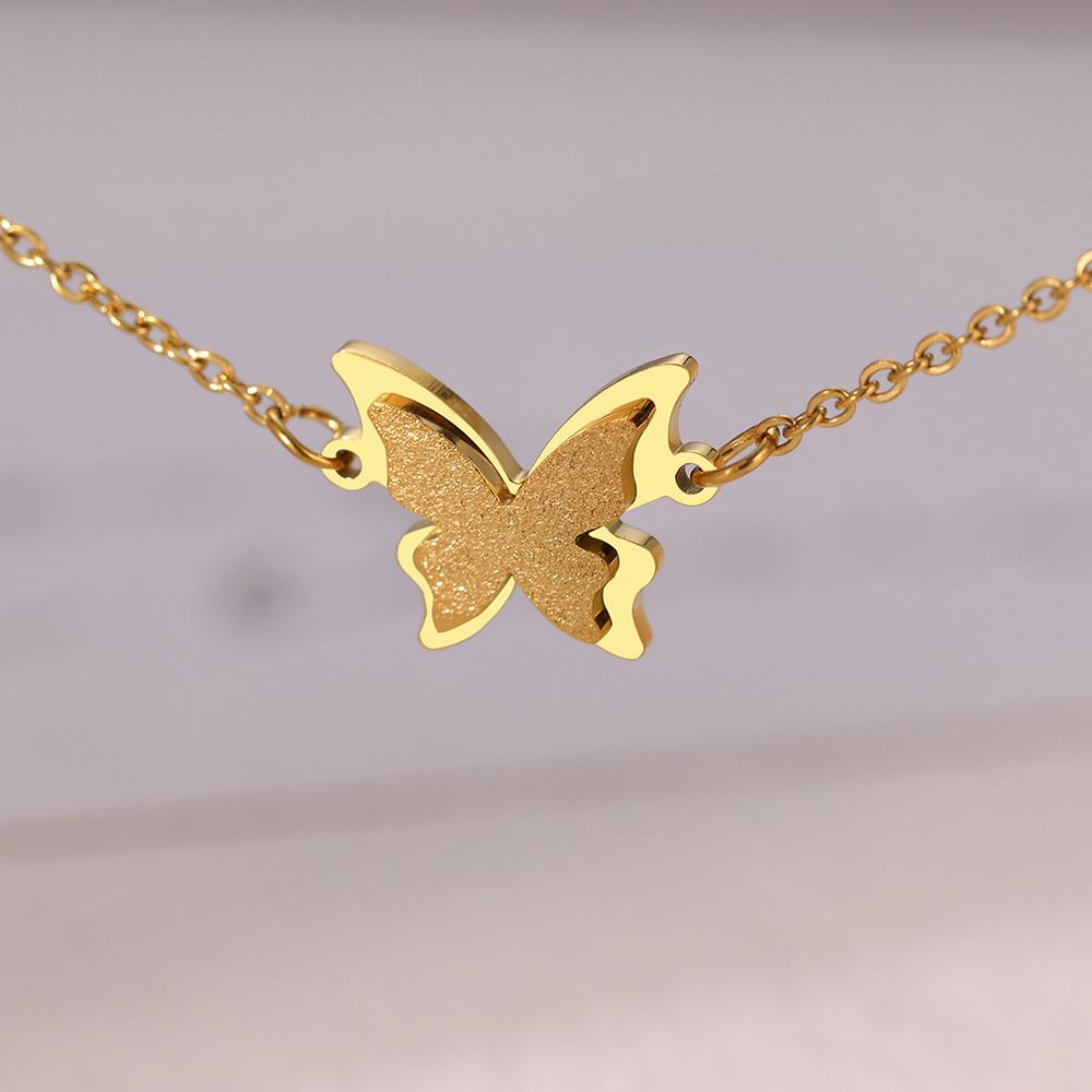 Stainless Steel Bracelets Vintage Elegant Butterfly Sand Press Design Non-fading High-quality Fashion Bracelet For Women Zircon