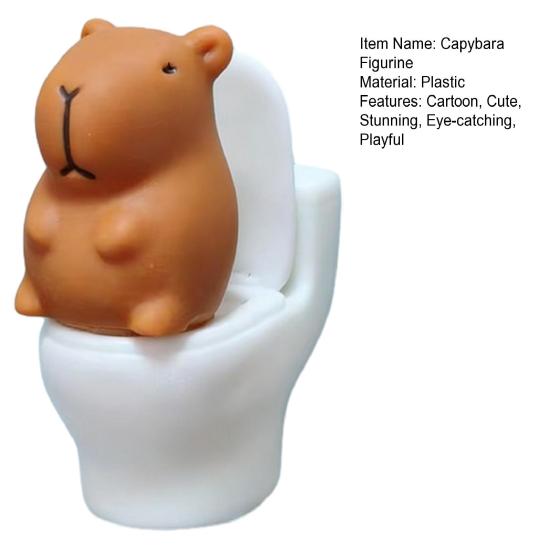 Mini Cartoon Capybara Figurine Cute Capybara Sitting on Toilet Miniature Decoration for Home Office Desk Car Dashboard Decor