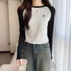 Color Matching Inner Style Slim-fitting Long-sleeved T-shirt for Women Early Spring New Style Right Shoulder Round Neck Design Top Base
