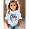 Europäische Größen Mädchen Sommer Cartoon Eulenprint Strick-T-Shirt, Lässiger Rundhalsausschnitt, Mittlere Dehnbarkeit, Bequem und Stilvoll, Rundhalsausschnitt, Normale Passform