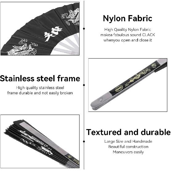 Chinese Kung Fu Tai Chi Fan Martial Arts Dance Folding Fan Stainless Steel Written Kung Fu Fan