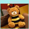 Plush Bee Bear Toy With Pp Cotton Filling For Kids Sleep Pillow Gift