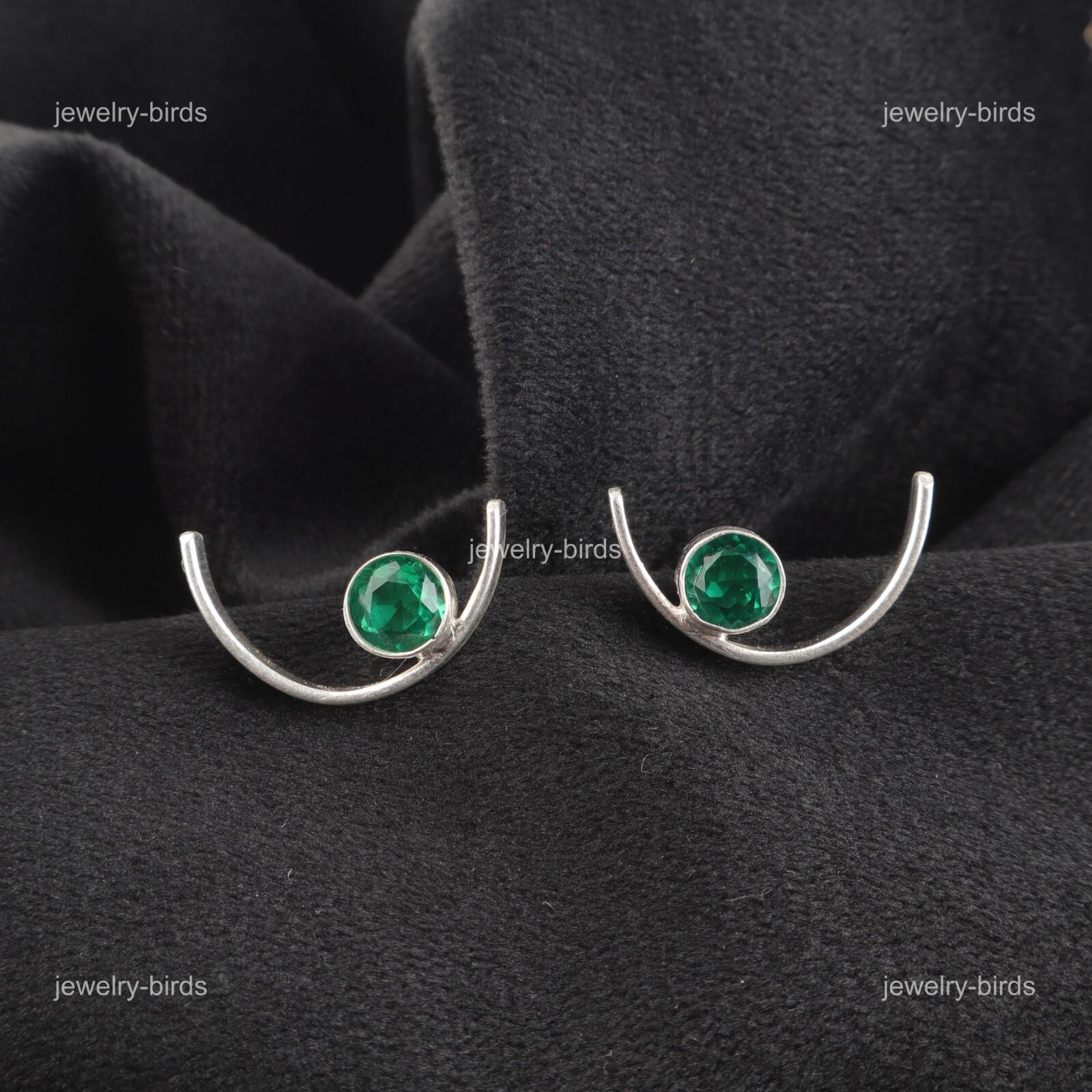 

Зеленый Изумруд Драгоценный камень 925 Стерлинговое серебро День рождения Подвески Серьги-капли с крючком EE-145-12