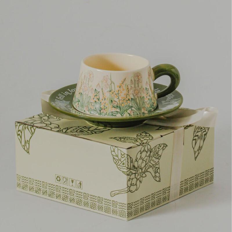 Junsili WA Retro Ceramic Mug with Saucer Standard
