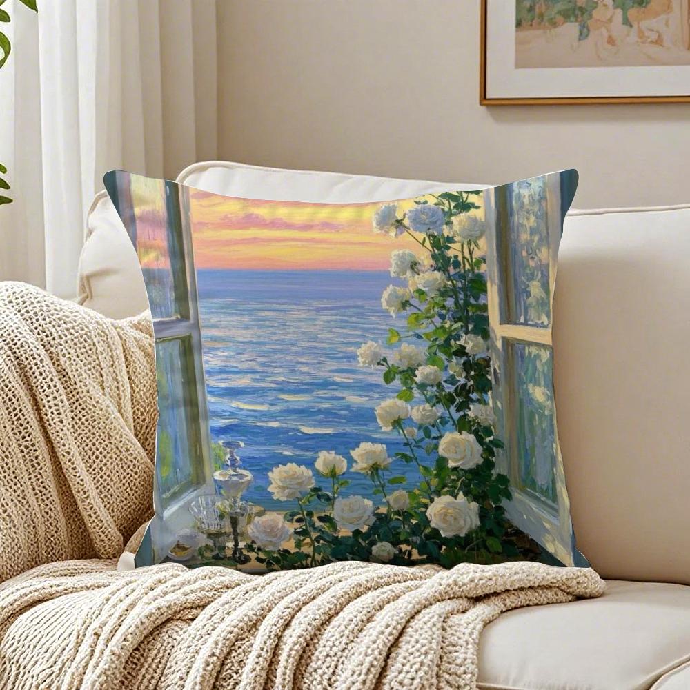 Classical Handpainted Iandscape Oil Painting Cushion Cover Pillowcase Antidustmite Living Room Sofa Decor Cushion Room