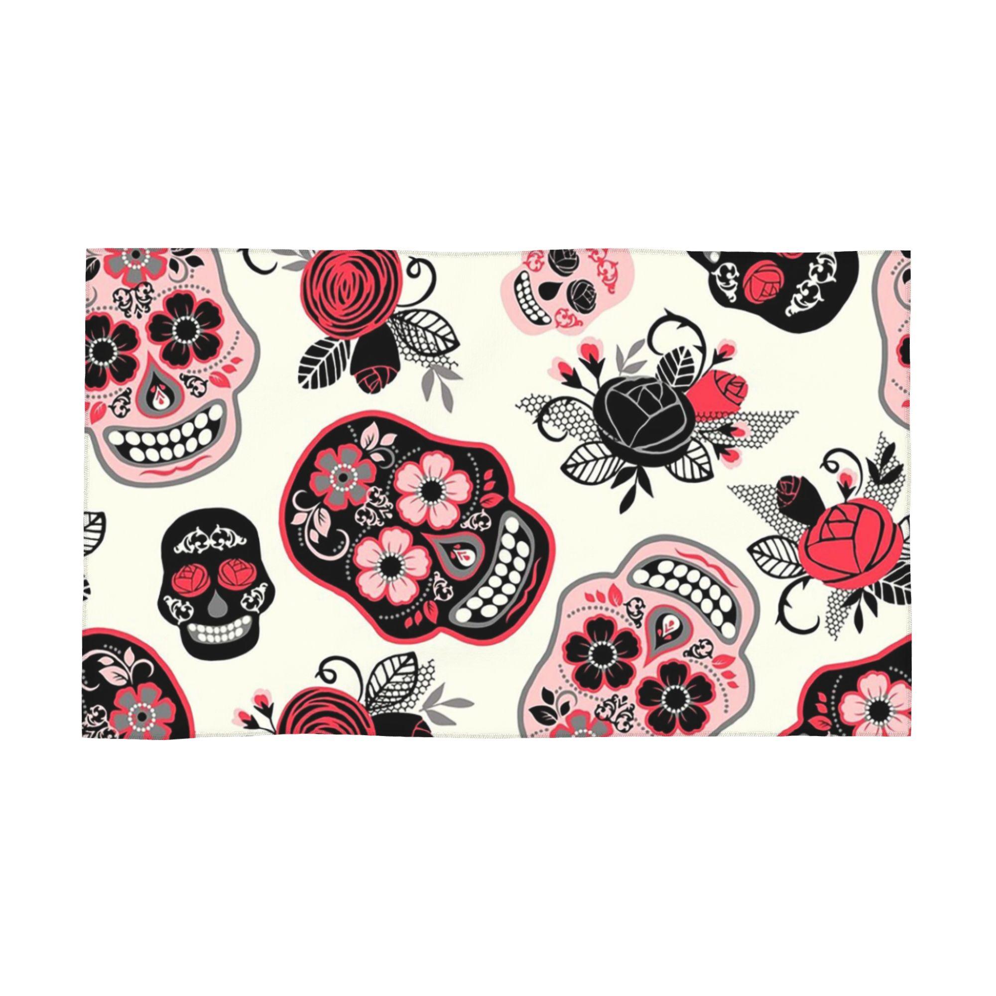 

Day of the Dead Skulls and Roses Soft Face Towel Quick Dry Pool Bath Cotton Towels Absorbent W30*H60(CM)