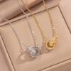 Korean Style Round Titanium Double Ring Necklace for Women – Versatile Clavicle Chain, Trendy Internet Celebrity Design