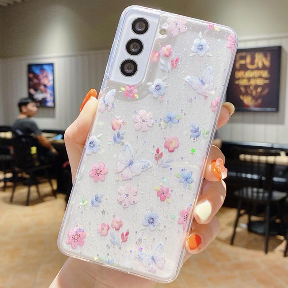 

For Samsung Galaxy S23 Case Floral Pattern TPU Glitter Phone Cover D06