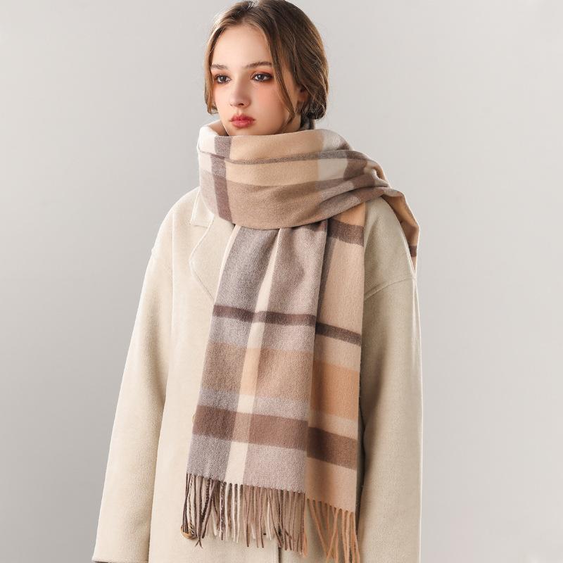 Milk camel pure wool scarf women's autumn and winter versatile thickened cashmere scarf new shawl dual-purpose