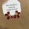 Retro Hong Kong Style Red Drip Oil Flower Earrings with Rhinestones - Luxurious Versatile Studs for Women