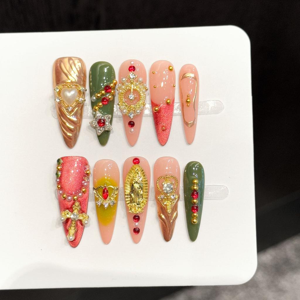 10 Pcs Black Stiletto Handmade Press On Nails Spicy Girl Wearable Fake Nails Stick On False Nail Tips