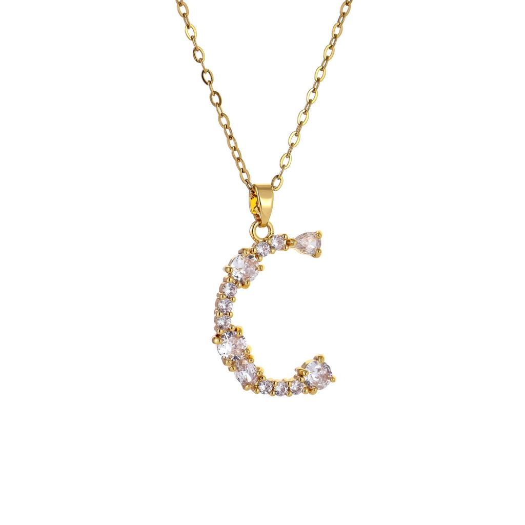 Luxury 26 Letter Necklace Women Unique Design White Zircon Crystal Collarbone Chain Party Jewelry Christmas Gift