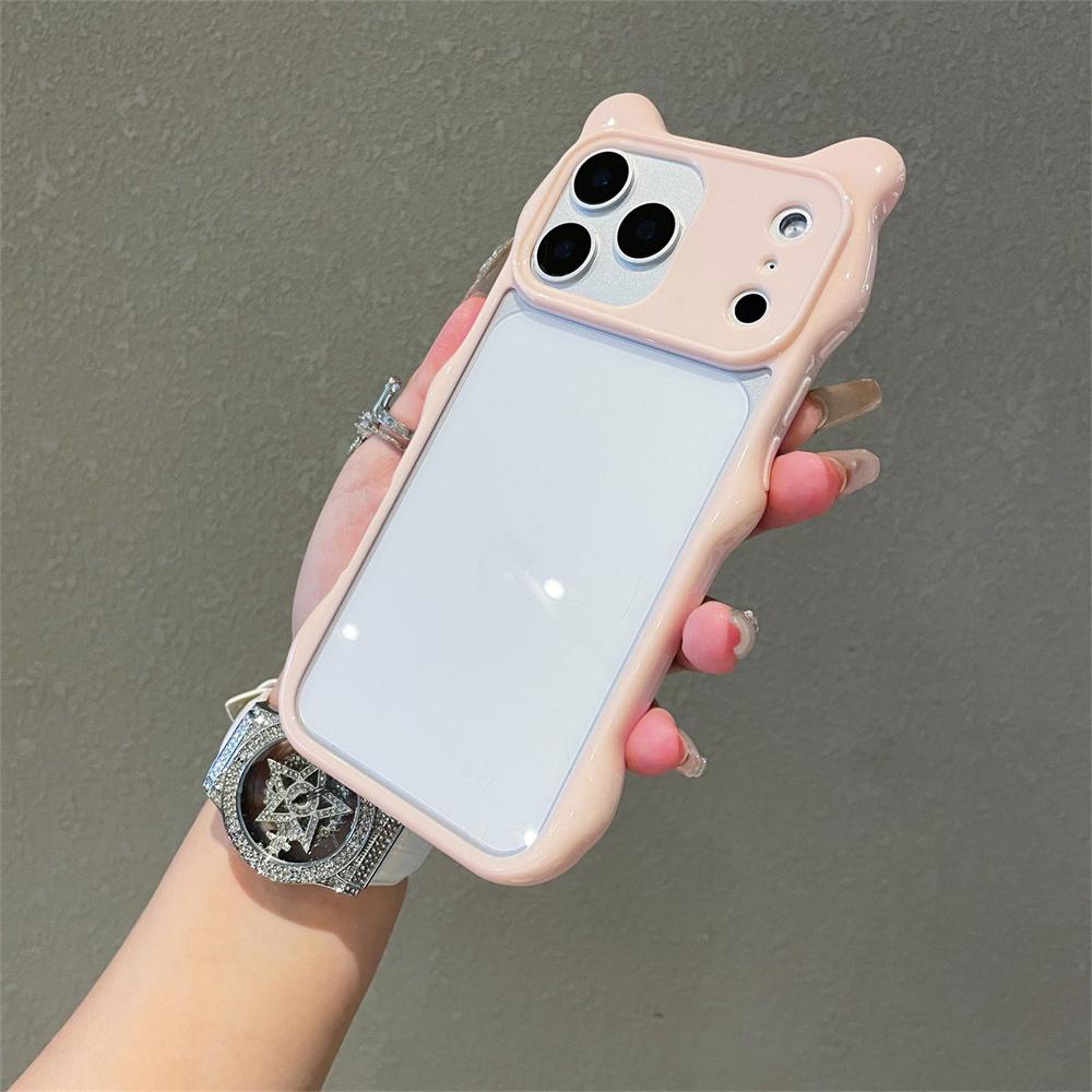 3D Cute Cat Ear PC+TPU Transparent Phone Case For iPhone 17 Pro Max 16 15 14 13 Shockproof Clear Protective Back Cover
