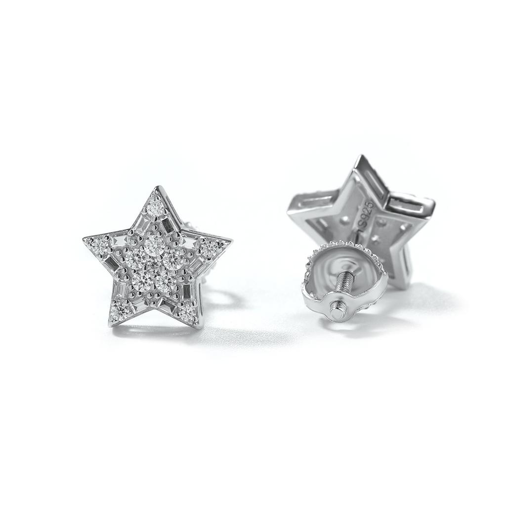 Fashion Minimalist Star Stud Earrings, Silver Set Brilliant Moissanite Pentagram Ear Jewelry, Sparkling Upscale Unisex Street Ear Studs