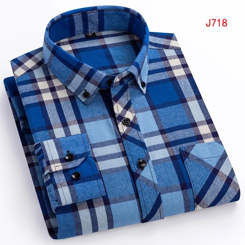 New Autumn Winter Fashion Men Casual Flannel Plaid Long Sleeve Shirts S-8XL Regular Fit Pocket Businessman Dress Shirts Daily
