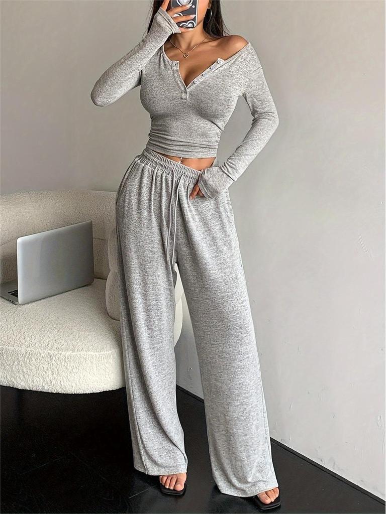2025 Cross-Border Women's Fall Two-Piece Set: Long-Sleeve Button-Up Bodycon Top + Extra-Long Pants