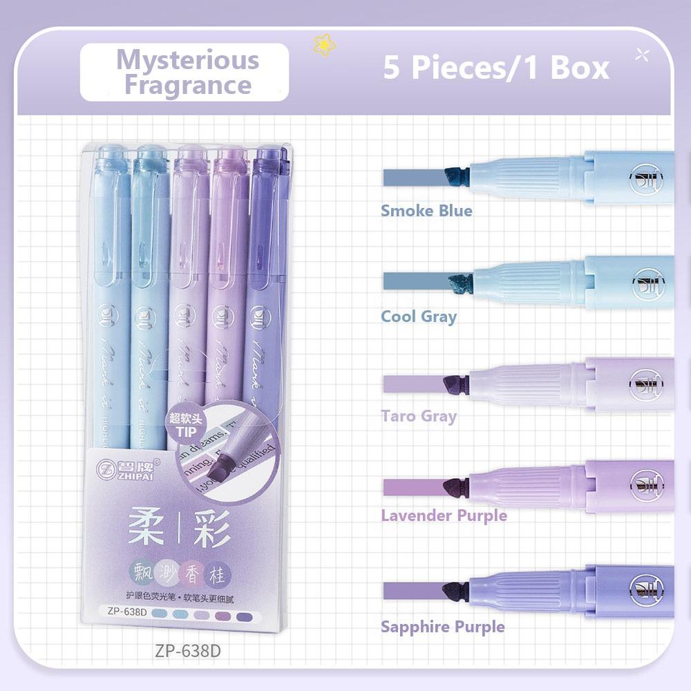 5pcs Pastel Colors Fluorescent Pen Dual Tip Colored Mark Pen Smudge-Proof Drawing Pen  Student Use