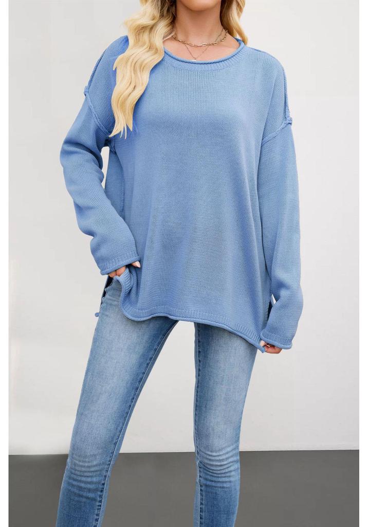 2026 European & American Women's Solid Color Knit Pullover - Autumn/Winter Loose Fit, Round Neck Sweater.
