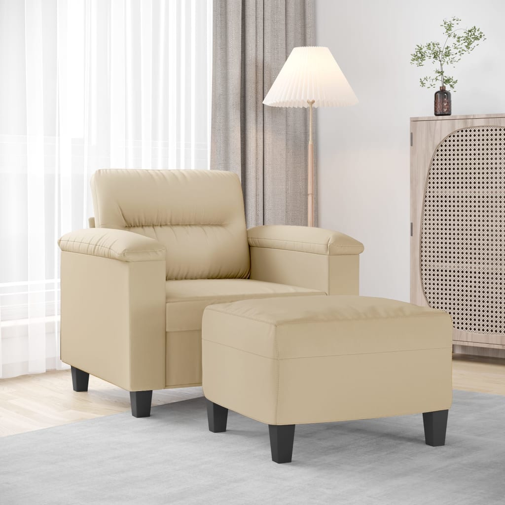 Vidaxl Fotel Z Podnóżkiem, Kremowy, 60 Cm, Obity Mikrofibrą