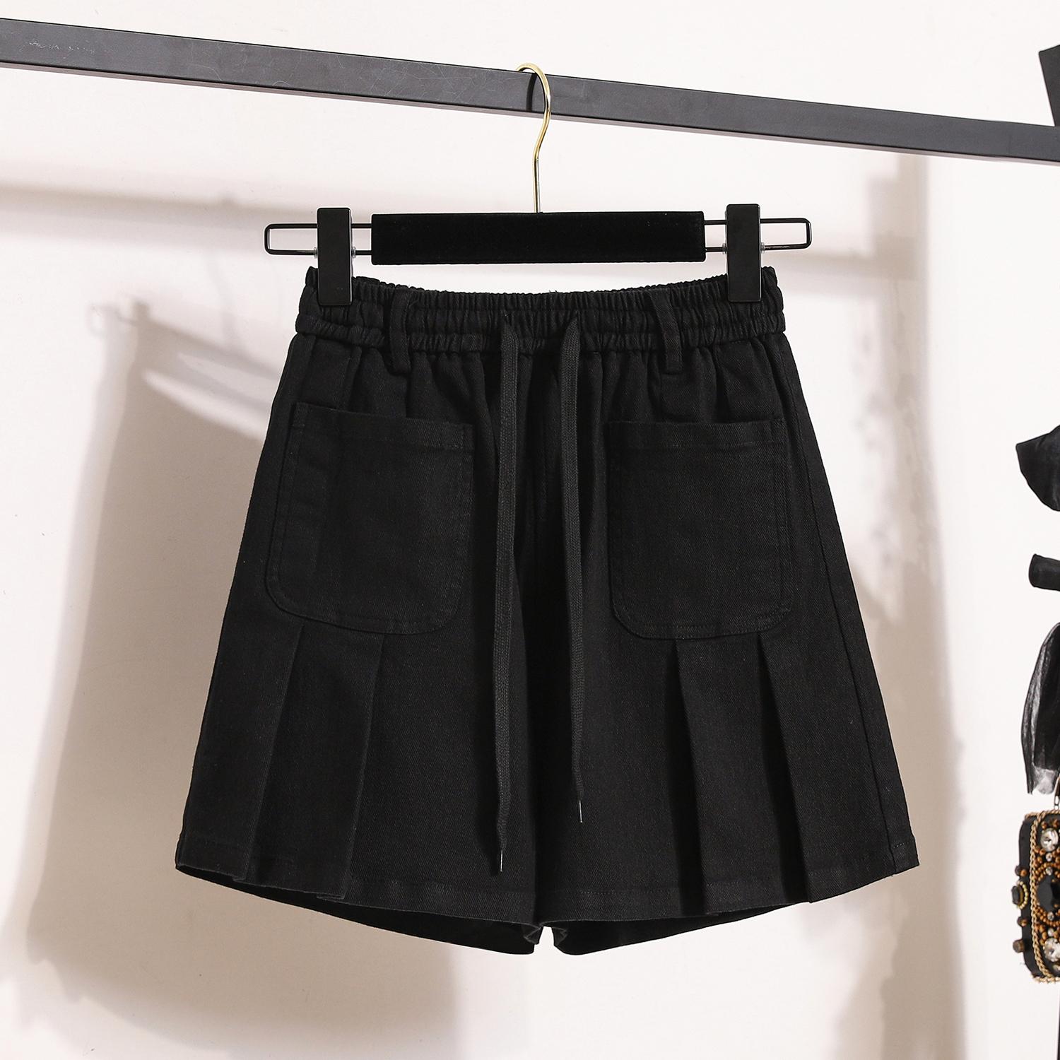 

DIMANAF Plus Size Women Shorts Pants Summer Loose Jeans Short Basic Pleated High Waist Solid Pants Elastic Waist 5XL чорний