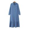 Women's Long Sleeved Loose Denim Dress with Lapel Button Up Cardigan Solid Color Casual Loose Denim Long Dress