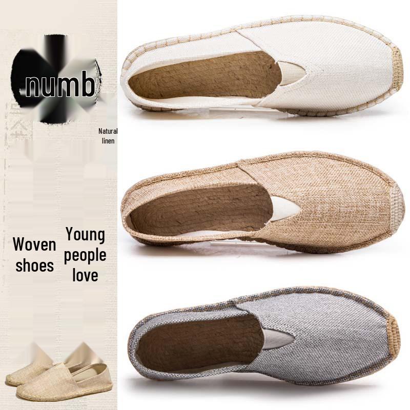 Scarpe da Ginnastica Slip-On in Tela con Suola in Canapa: Unisex, Intrecciato in Paglia, Casual, Disponibile in Taglie Grandi