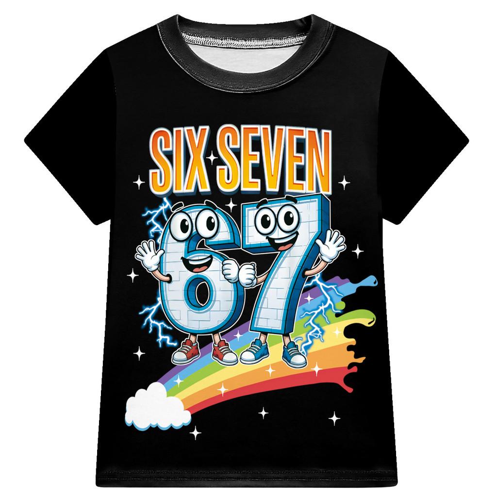 3334 Boys Girls Cute Brainrot 67 Print Short Sleeves T-Shirt 100cm чёрный