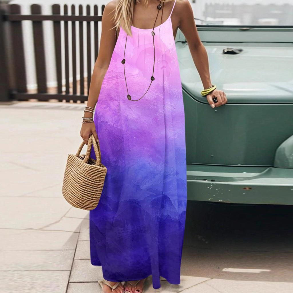 Dámské Módní Ležérní Volné Šaty s Květinovým Potiskem a Úzkými Ramínky Bez Zad