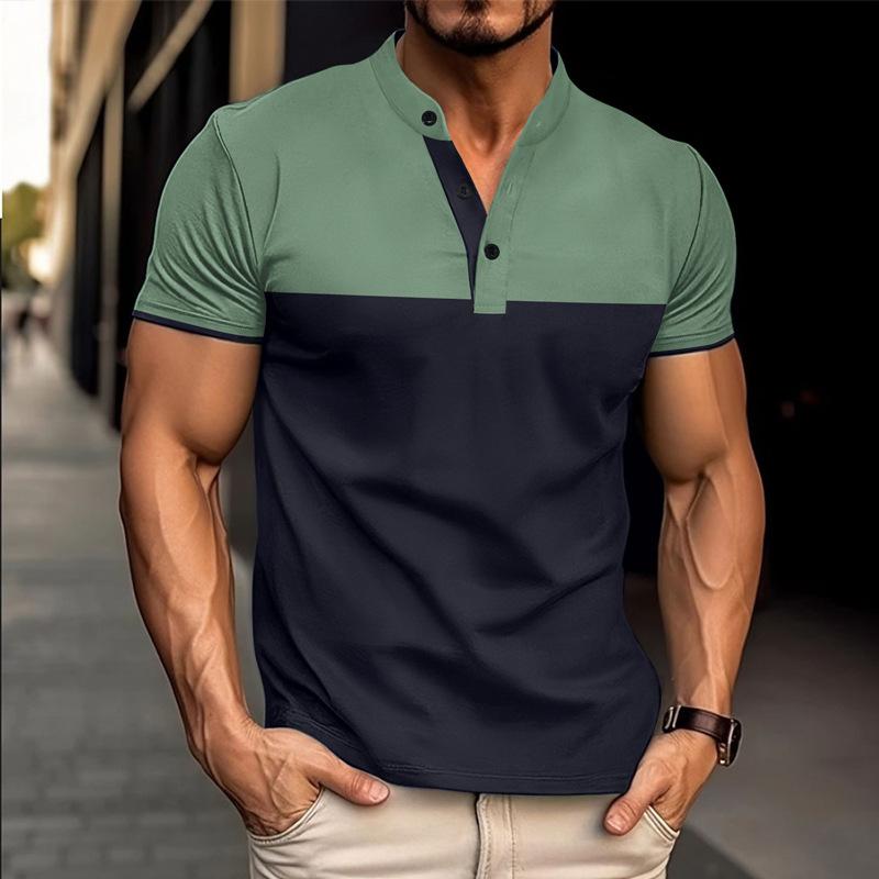 Stylish casual short-sleeve stand collar polo shirt, perfect for daily wear.
