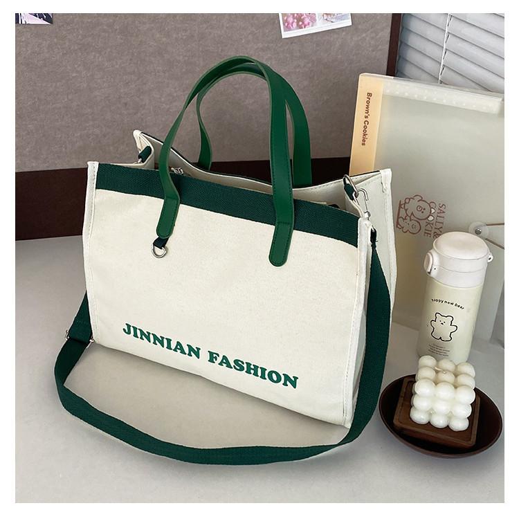 

Spacious Urban Chic Canvas Tote Bag In Black And White Color Combinations For Everyday Use WhiteGreen