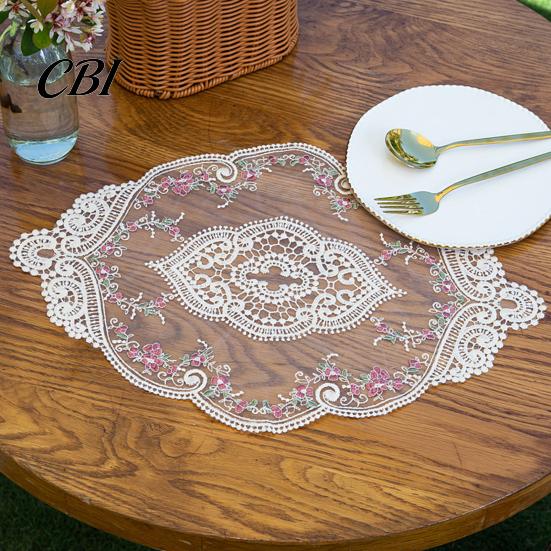 Anti Scalding Table Mats Floral Embroidered Lace Doily, Vintage Style Sheer Placemat, Mat Decorative Fabric for Restaurants Elegant Doilies Tea Party,