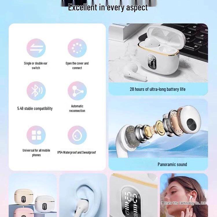 Authentic True Wireless Bluetooth Earbuds 2026: New Model with Digital Display, Noise Cancellation, High-Fidelity Sound, and Extended Battery Life