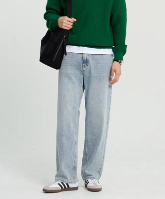 CREEDMENS Raw Semi-Wide Washed Denim Pants (Light Blue)